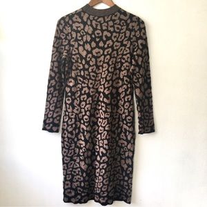 J Crew women’s leopard long sleeve dress. Large size. Stretch fit.